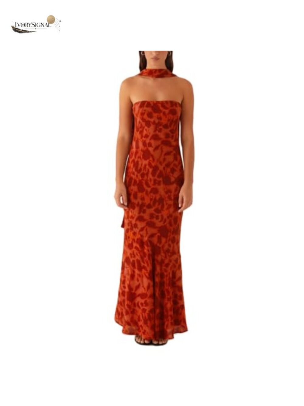 Strapless Floral Maxi Dress with Scarf Mesh Tube Cocktail Wedding Guest